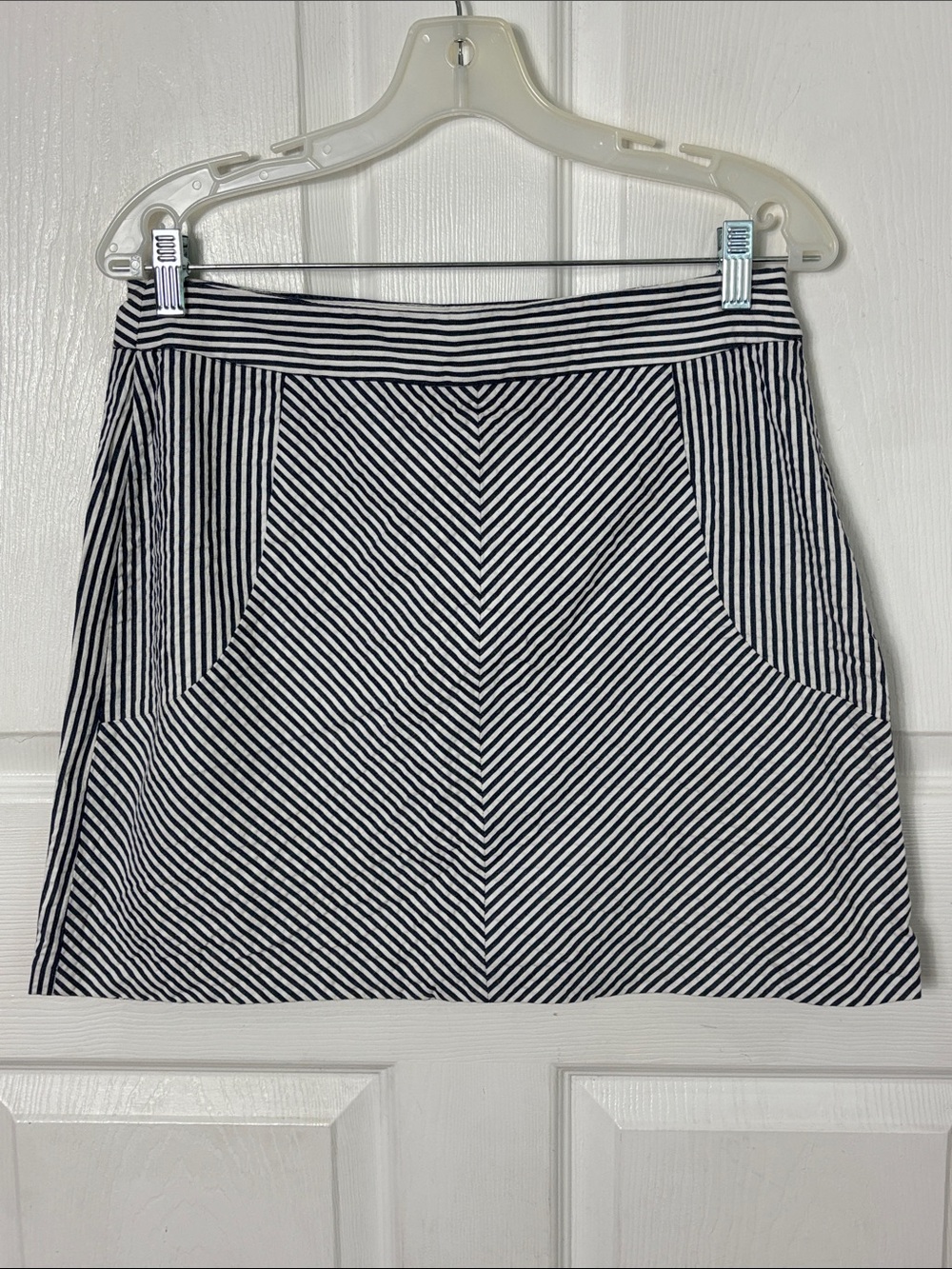 Sandro Nautical Blue White Striped Mini Skirt Sz 8 lightweight seersucker Cotton
